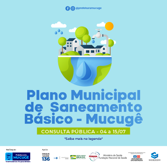 Imagem da Notícia Consulta Pública - Plano Municipal de Saneamento Básico (PMSB) e do Plano Municipal de Gestão Integrada de Resíduos Sólidos (PMGIRS)